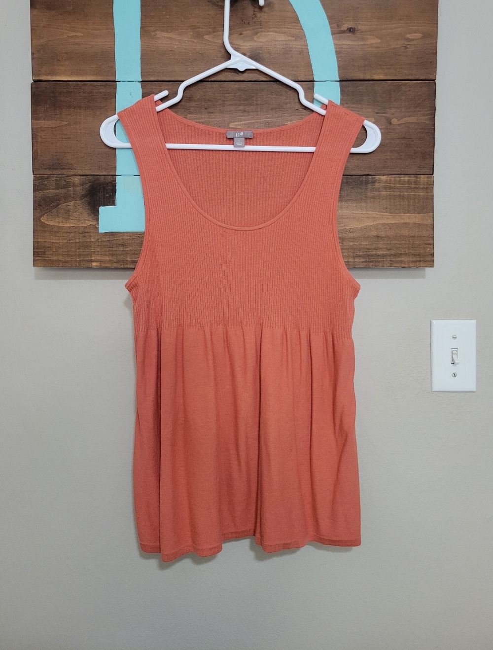 JJill Coral Ribbed Scoop Neck Silk Blend Babydoll Sleeveless Tank Size Large